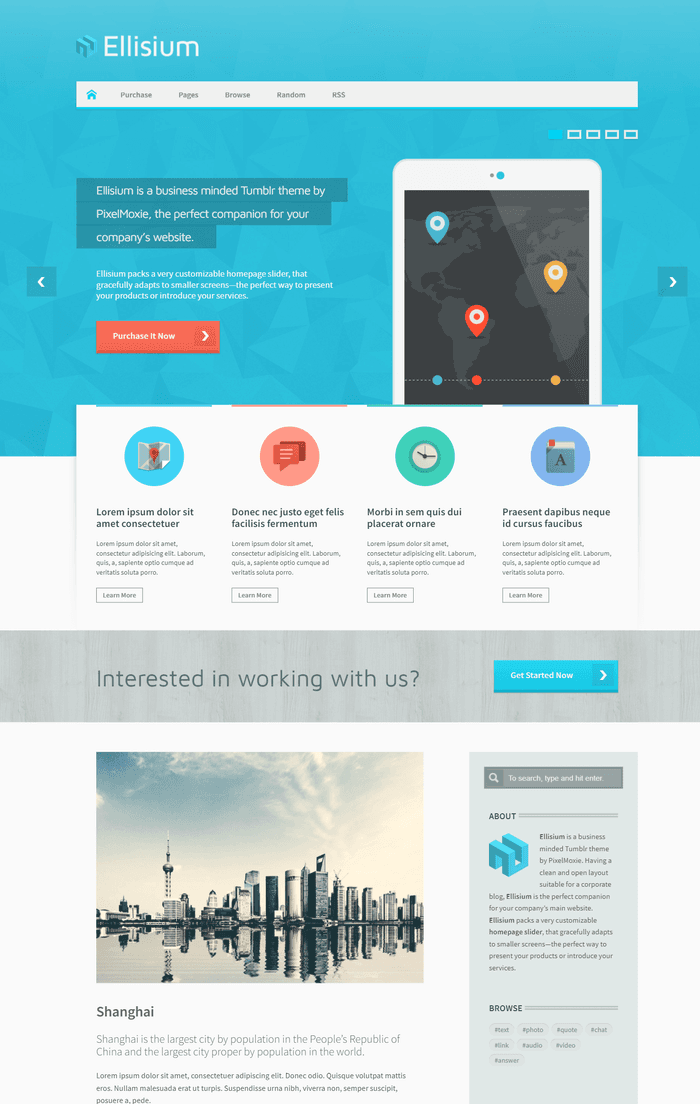 Ellisium - A business minded Tumblr theme.