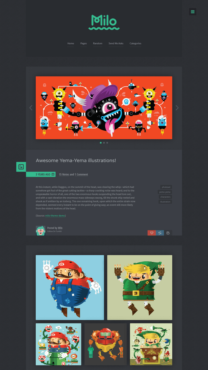 Milo - Spiffy blogging theme with slick transitions.