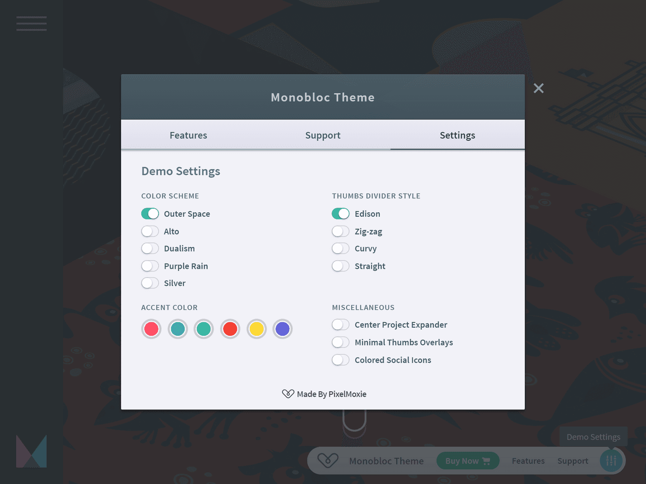 monobloc theme demo settings